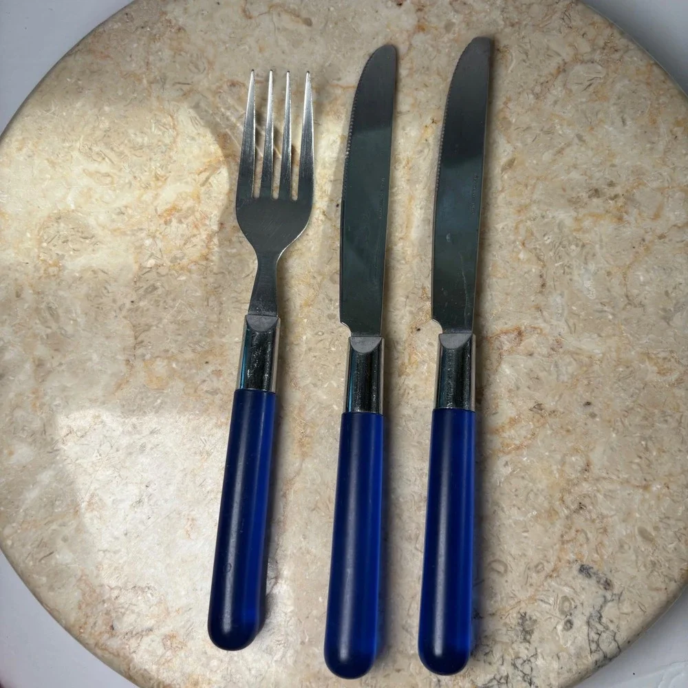 IKEA Flatware Set 3pc Blue‎ Frosted Translucent Handle Stainless Steel Taiwan